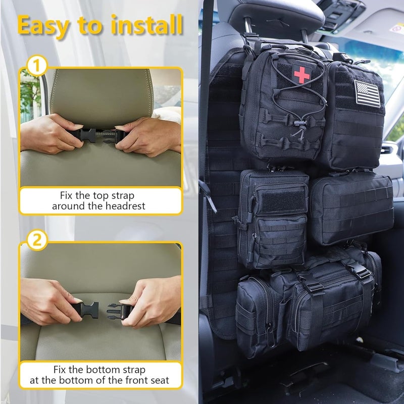 Jimikay Universal Tactical Seat ​Back Organizer Vehicle Molle Panel Organizer Storage Bag with 5 Detachable Molle Pouch for All Vehicel Such as Jeep,Truck,SUV, Car, Ford,Chevy etc - Image 4
